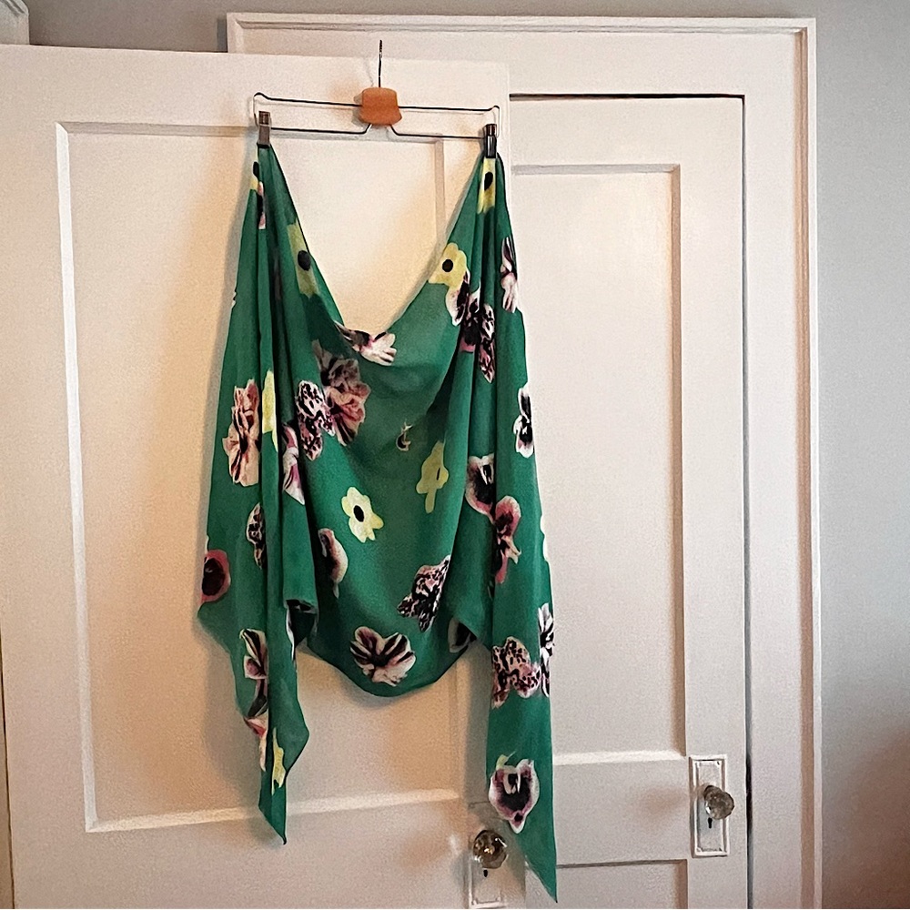NWT JCrew Bright Green Linen Scarf - oversized, oblong, shawl, wrap - floral
